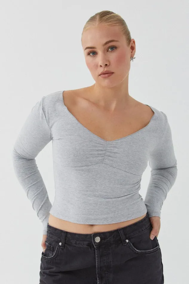 Clothing Supr Long Sleeve Tops Audrey Long Sleeve Top Silver Grey Marle