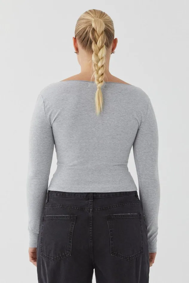 Clothing Supr Long Sleeve Tops Audrey Long Sleeve Top Silver Grey Marle