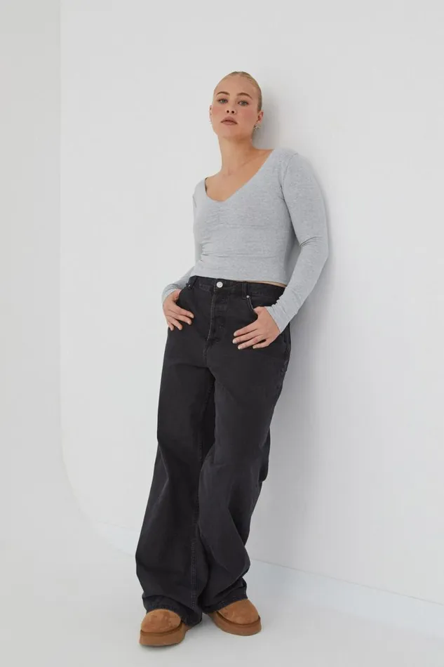 Clothing Supr Long Sleeve Tops Audrey Long Sleeve Top Silver Grey Marle