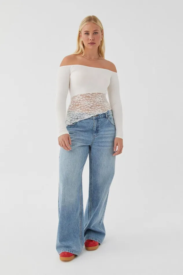 Clothing Supr Long Sleeve Tops Nessa Splice Off Shoulder Top Summer White