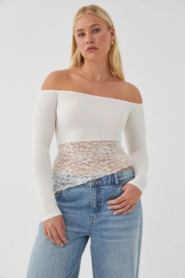 Clothing Supr Long Sleeve Tops Nessa Splice Off Shoulder Top Summer White