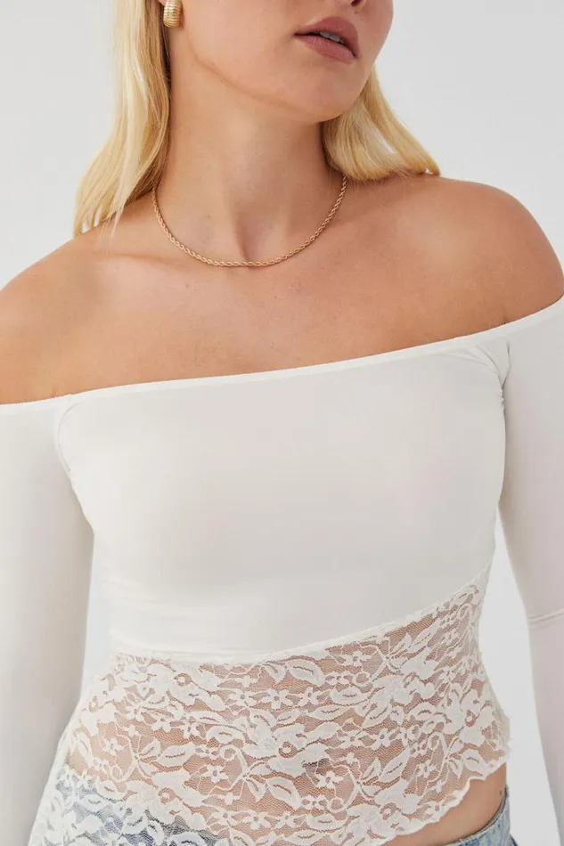 Clothing Supr Long Sleeve Tops Nessa Splice Off Shoulder Top Summer White