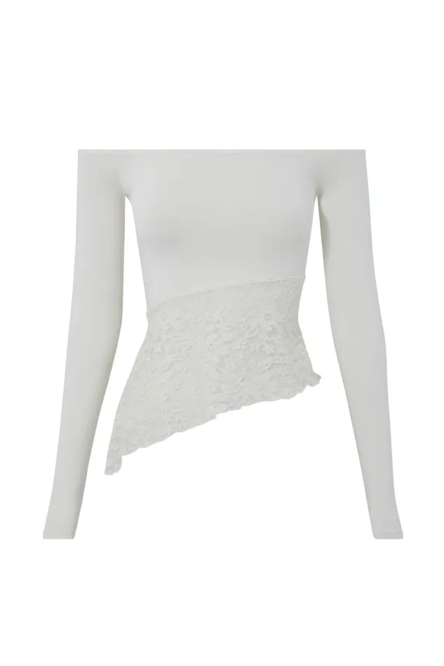 Clothing Supr Long Sleeve Tops Nessa Splice Off Shoulder Top Summer White