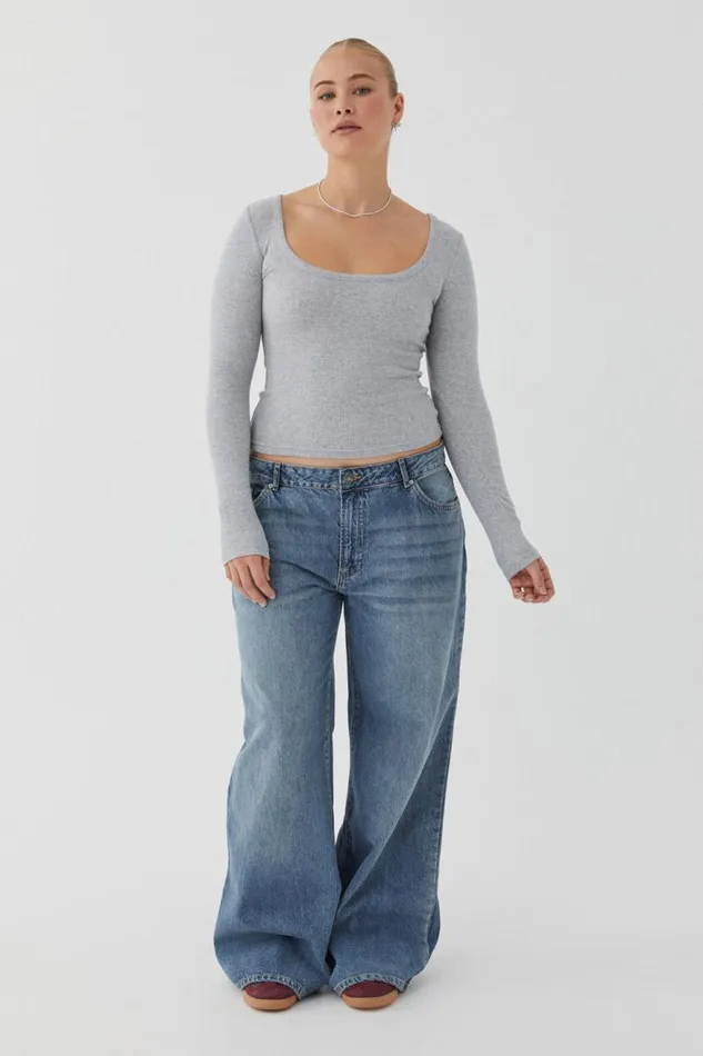 Clothing Supr Long Sleeve Tops Riri Scoop Neck Long Sleeve Top Grey Marle