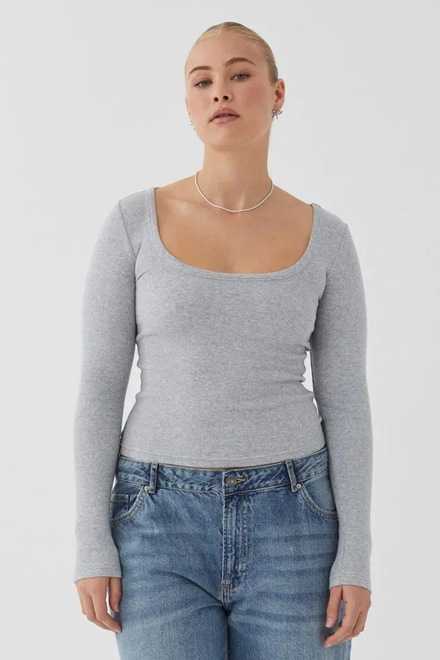 Clothing Supr Long Sleeve Tops Riri Scoop Neck Long Sleeve Top Grey Marle