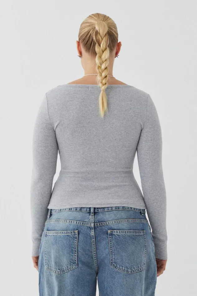 Clothing Supr Long Sleeve Tops Riri Scoop Neck Long Sleeve Top Grey Marle