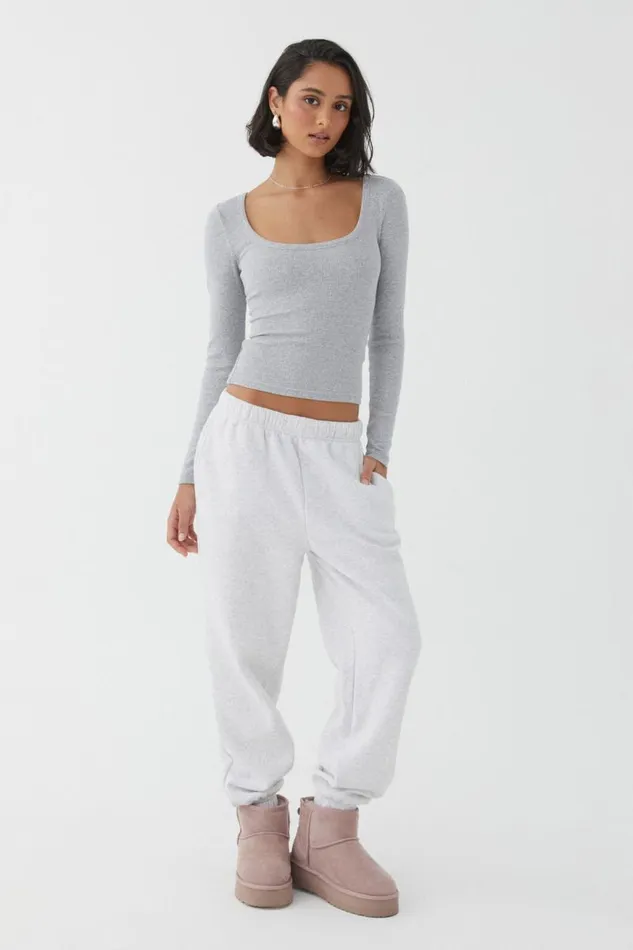 Clothing Supr Long Sleeve Tops Riri Scoop Neck Long Sleeve Top Grey Marle