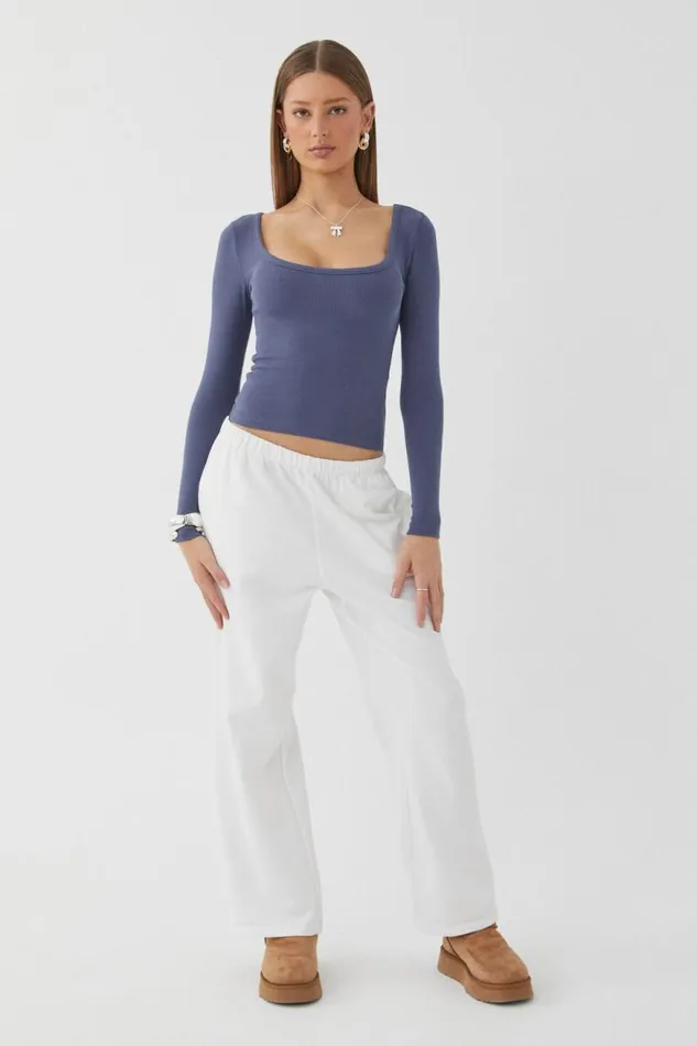 Clothing Supr Long Sleeve Tops Riri Scoop Neck Long Sleeve Top Indigo Mist