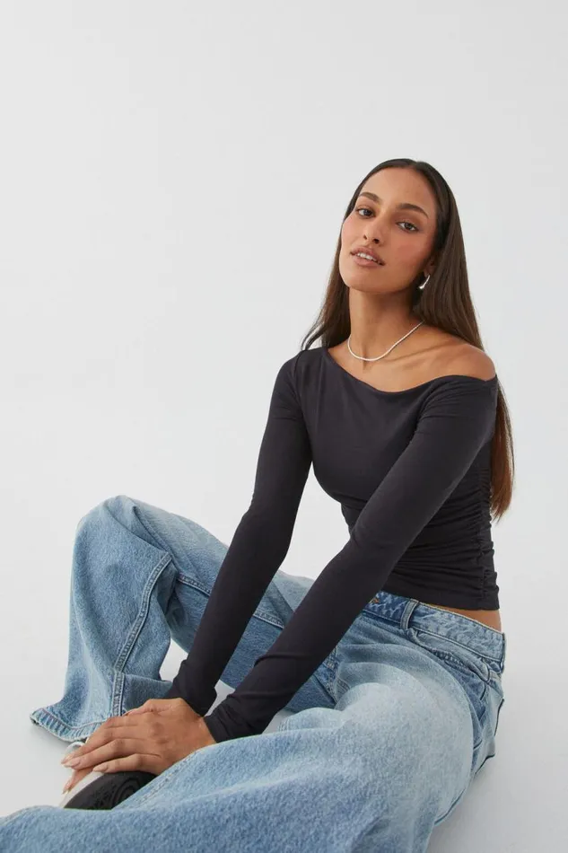 Clothing Supr Long Sleeve Tops Soft Long Sleeve Off Shoulder Top Black