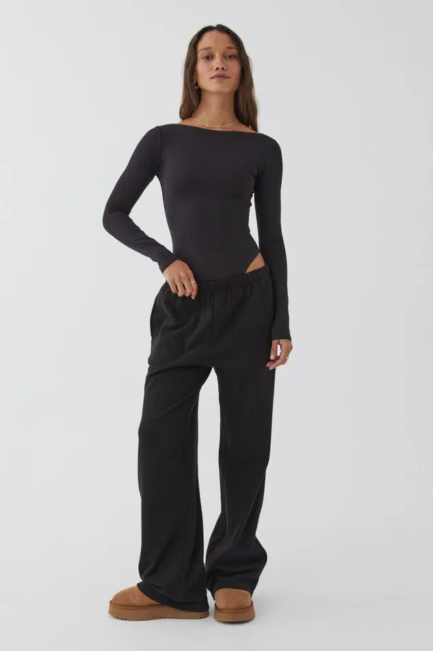 Clothing Supr Luxe Essentials Luxe Backless Long Sleeve Bodysuit Black