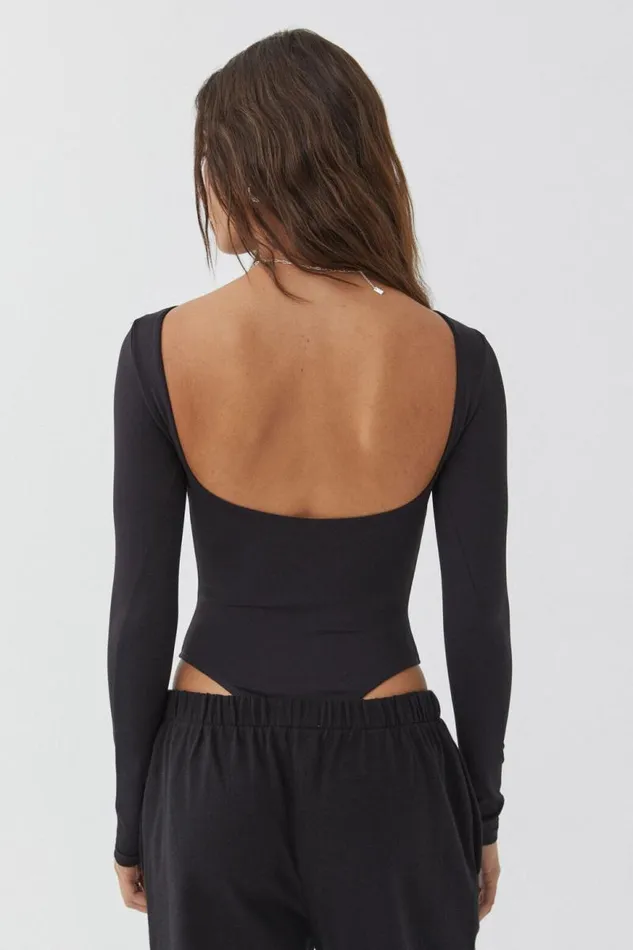 Clothing Supr Luxe Essentials Luxe Backless Long Sleeve Bodysuit Black