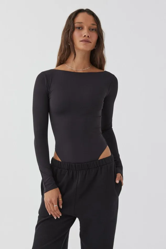 Clothing Supr Luxe Essentials Luxe Backless Long Sleeve Bodysuit Black