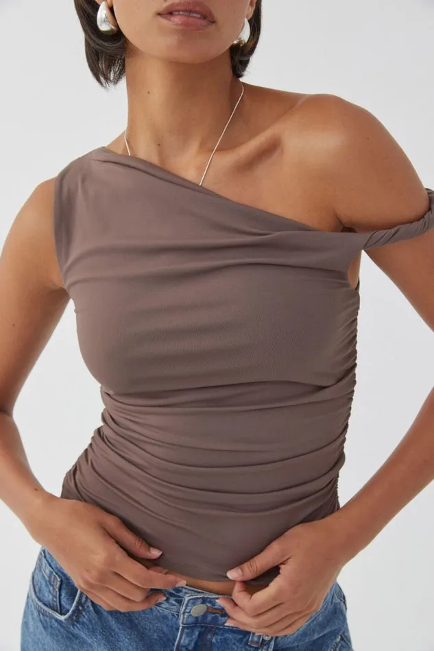 Clothing Supr Luxe Essentials Luxe Bree Ruched Twist Top Brown Carob