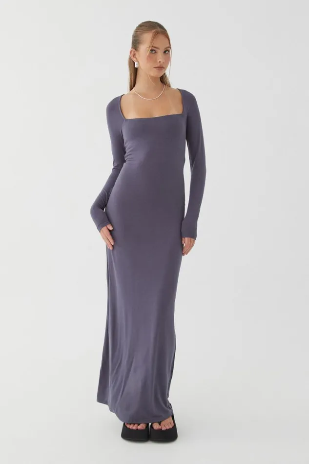 Clothing Supr Maxi Dresses Soft Long Sleeve Maxi Dress Iron Grey