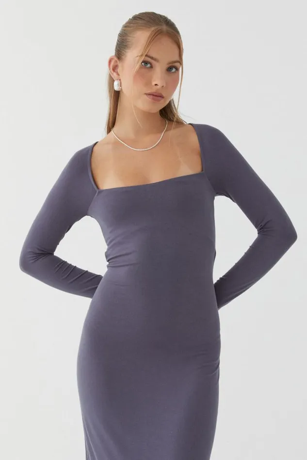 Clothing Supr Maxi Dresses Soft Long Sleeve Maxi Dress Iron Grey