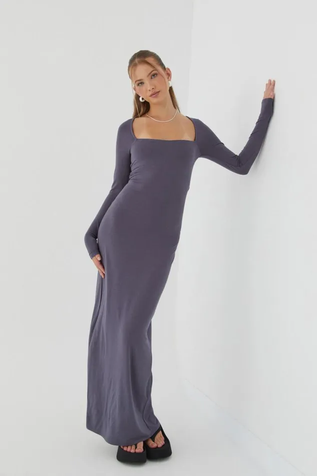 Clothing Supr Maxi Dresses Soft Long Sleeve Maxi Dress Iron Grey