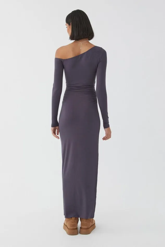 Clothing Supr Maxi Dresses Soft Ruched Long Sleeve Maxi Dress Gun Metal