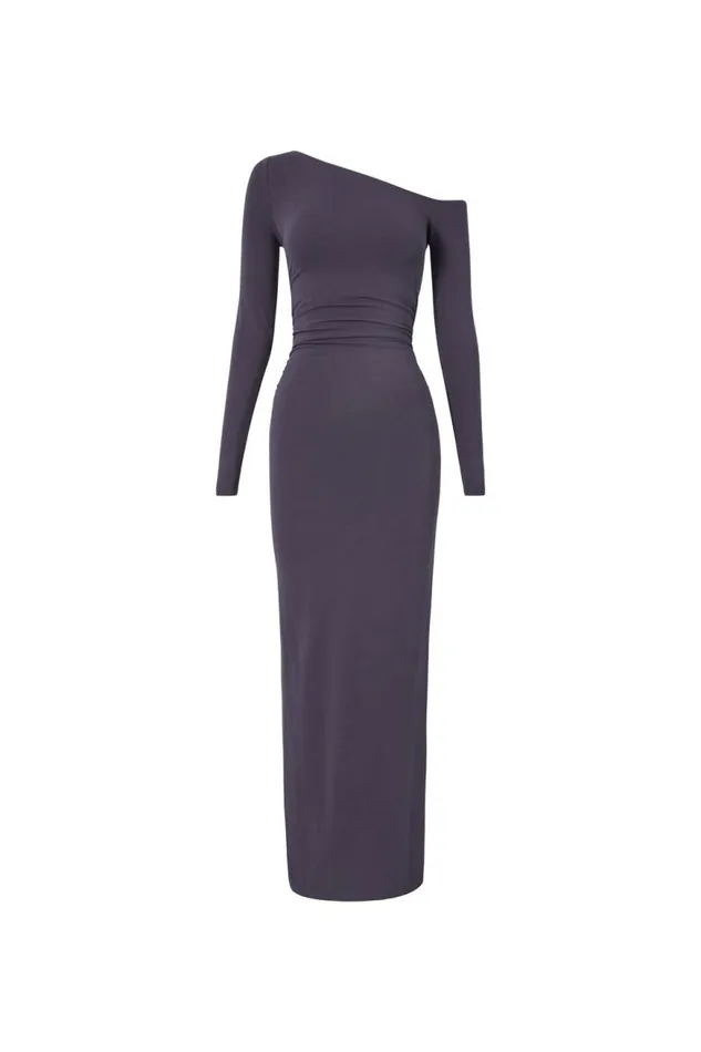 Clothing Supr Maxi Dresses Soft Ruched Long Sleeve Maxi Dress Gun Metal