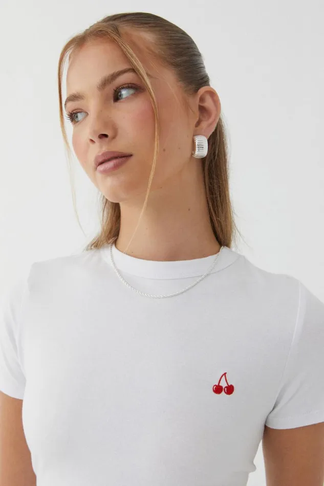 Clothing Supr T Shirts Embroidered Cherry Fitted Tee Whitecherry