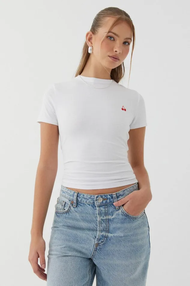 Clothing Supr T Shirts Embroidered Cherry Fitted Tee Whitecherry