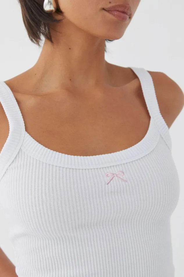 Clothing Supr Tank Tops Riri Scoop Neck Tank White Pink Bow
