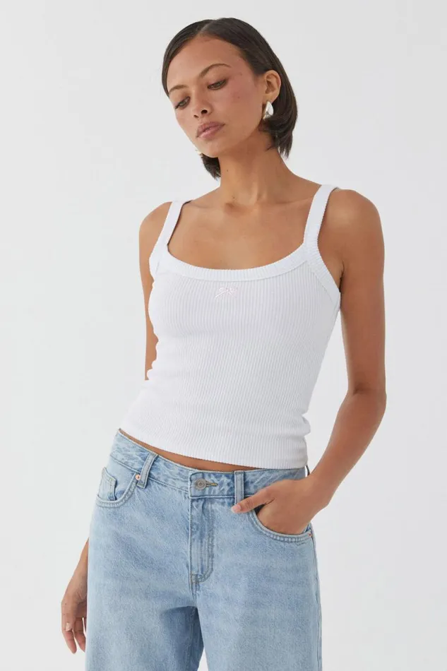 Clothing Supr Tank Tops Riri Scoop Neck Tank White Pink Bow