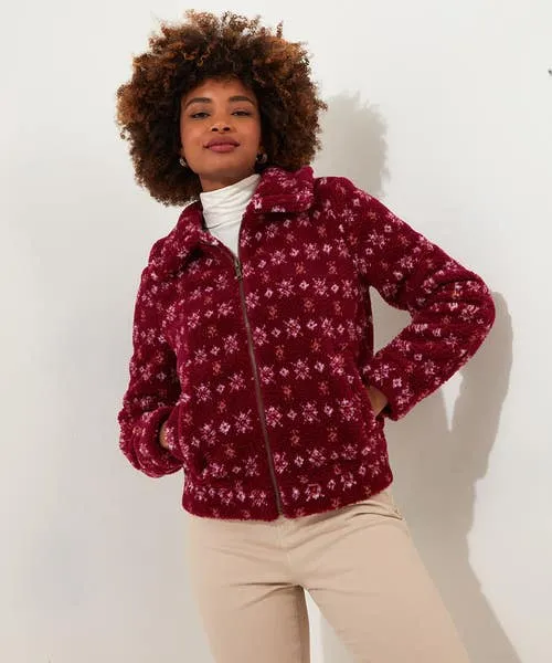 Coats and Jackets Cosy Cabin Patterned Fleece Jacket Red Joebrowns Apparel