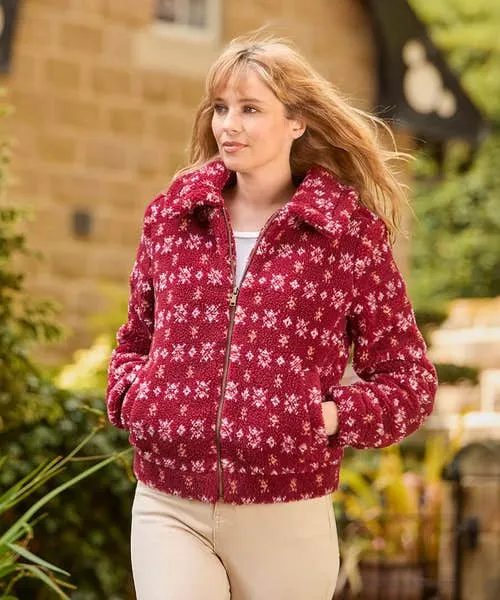 Coats and Jackets Cosy Cabin Patterned Fleece Jacket Red Joebrowns Apparel Coats and Jackets Cosy Cabin Patterned Fleece Jacket Red Joebrowns Apparel