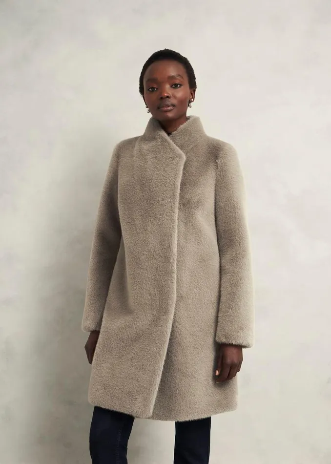 Coats and Jackets Women HOBBS Petite Tarini Faux Fur Coat Mink