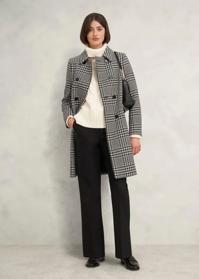 Coats and Jackets Women HOBBS Yvette Wool Blend Check Coat Black Ivory