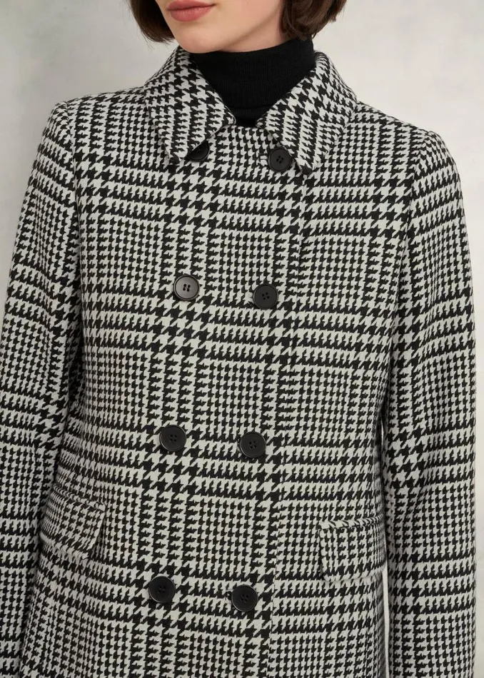 Coats and Jackets Women HOBBS Yvette Wool Blend Check Coat Black Ivory