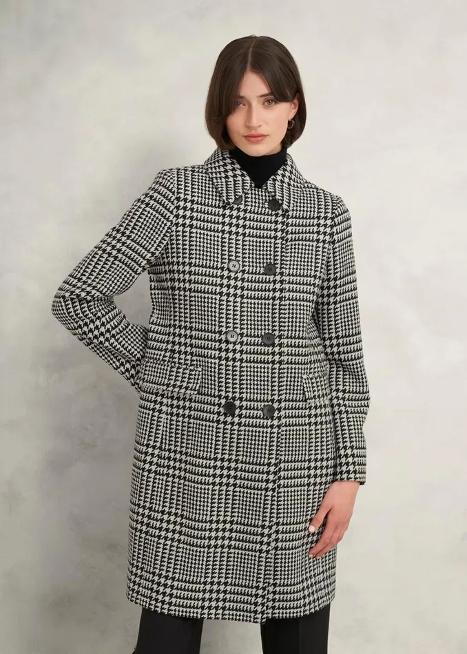 Coats and Jackets Women HOBBS Yvette Wool Blend Check Coat Black Ivory