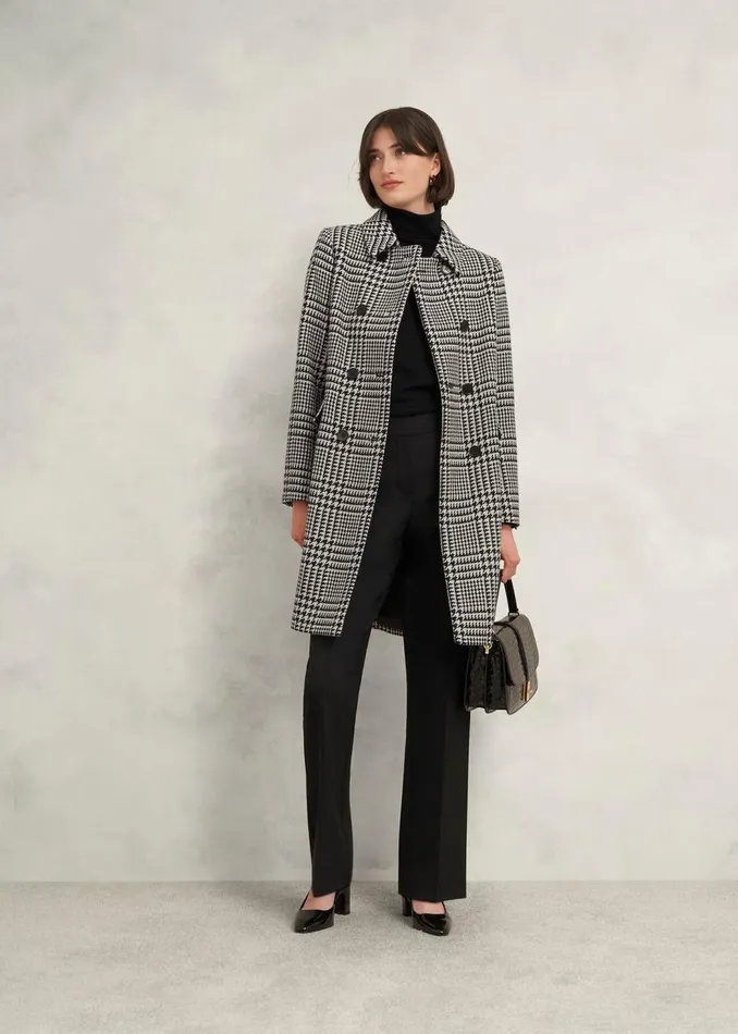 Coats and Jackets Women HOBBS Yvette Wool Blend Check Coat Black Ivory
