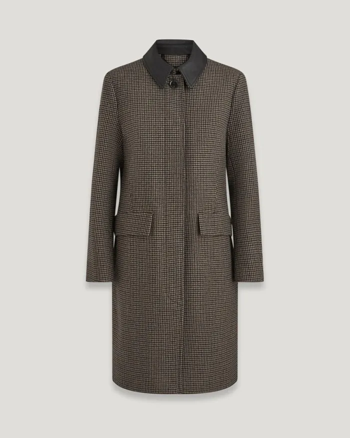 Coats and Parkas Women Belstaff Stannic Coat Burnt Oak Houndstooth