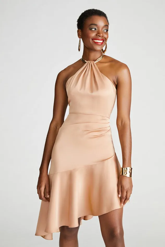 Cocktail Women Halston Beverly Dress In Satin Tan Beige