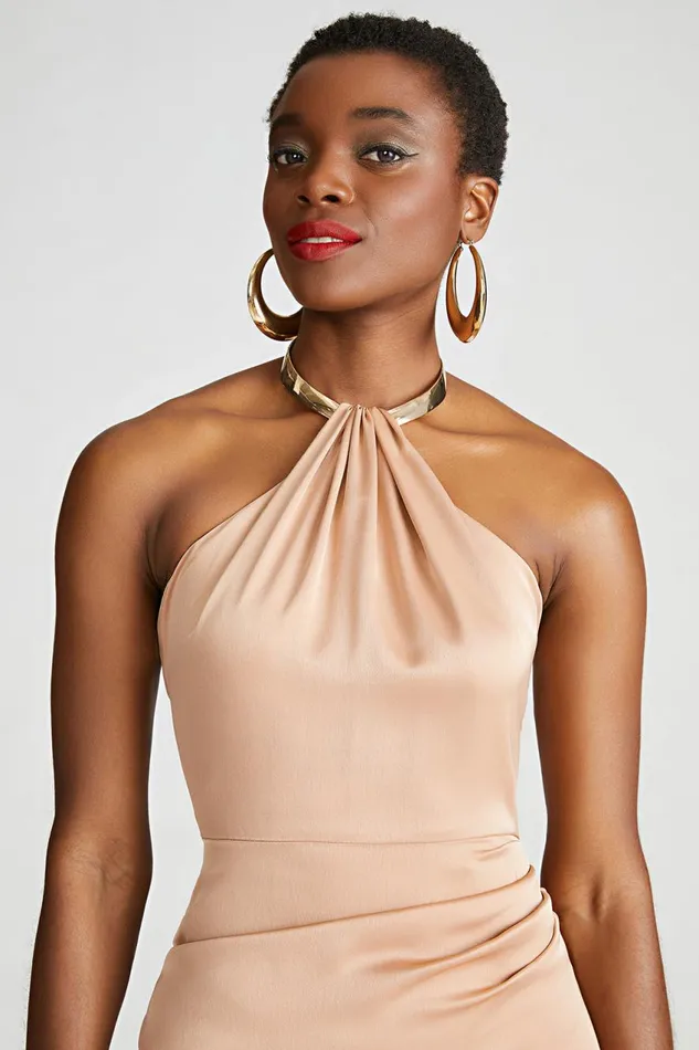 Cocktail Women Halston Beverly Dress In Satin Tan Beige