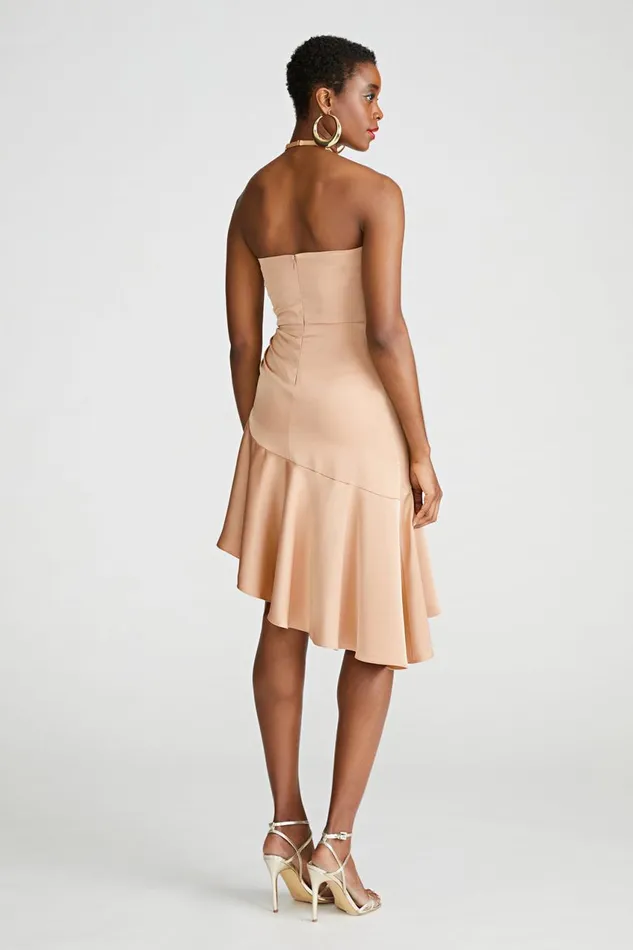 Cocktail Women Halston Beverly Dress In Satin Tan Beige