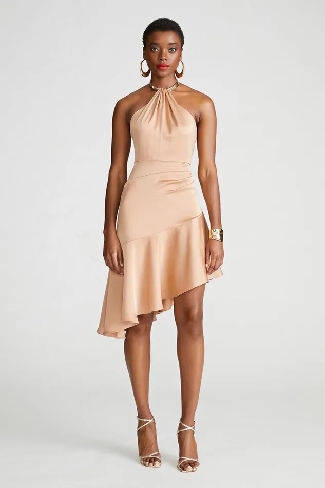 Cocktail Women Halston Beverly Dress In Satin Tan Beige