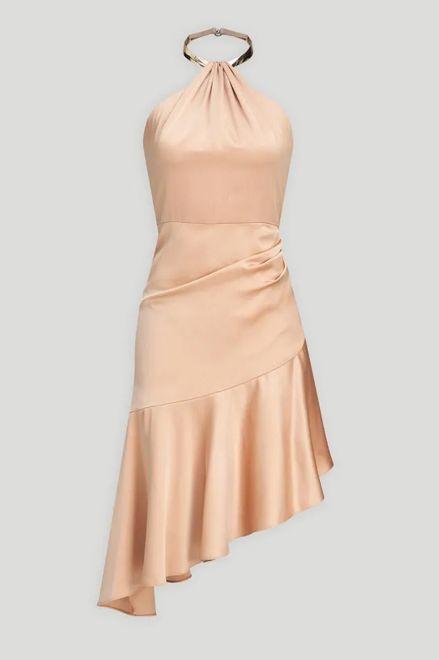 Cocktail Women Halston Beverly Dress In Satin Tan Beige