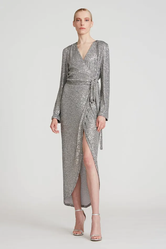 Cocktail Women Halston Falan Sequin Cocktail Dress Dark Silver