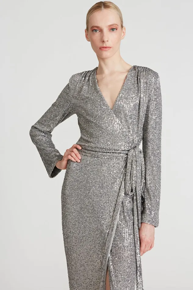 Cocktail Women Halston Falan Sequin Cocktail Dress Dark Silver