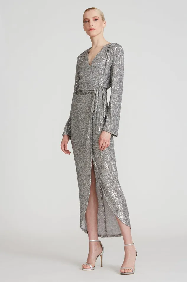 Cocktail Women Halston Falan Sequin Cocktail Dress Dark Silver