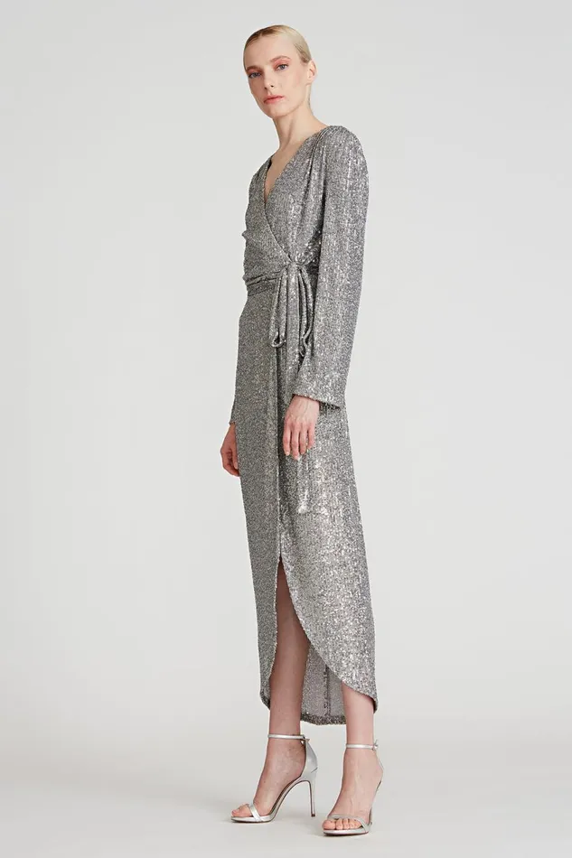 Cocktail Women Halston Falan Sequin Cocktail Dress Dark Silver