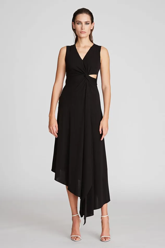 Cocktail Women Halston Lena Dress In Crepe Jersey Black