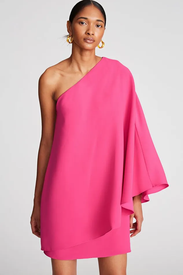 Cocktail Women Halston Melina Dress In Stretch Crepe Magenta