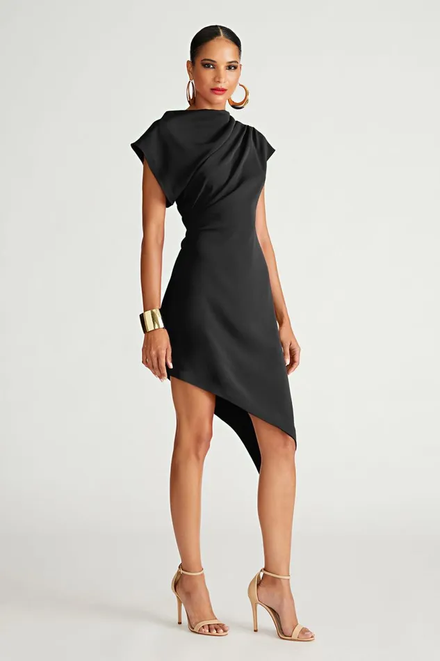 Cocktail Women Halston Perri Dress In Crepe Cady Black