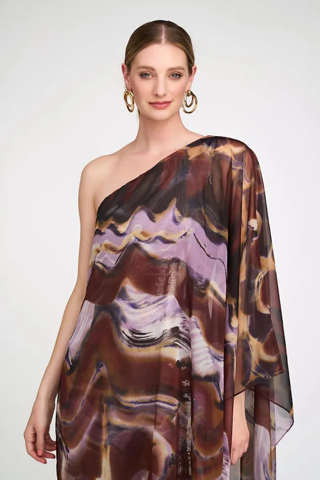 Cocktail Women Halston Shi Dress In Sequin and Chiffon Earth Strata