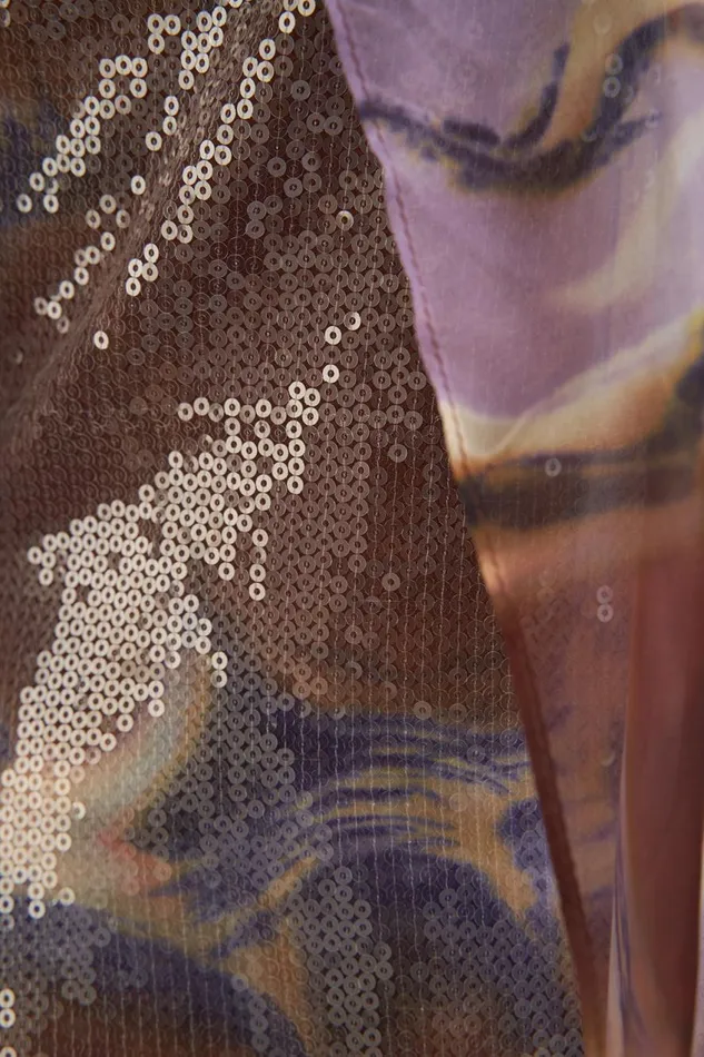 Cocktail Women Halston Shi Dress In Sequin and Chiffon Earth Strata