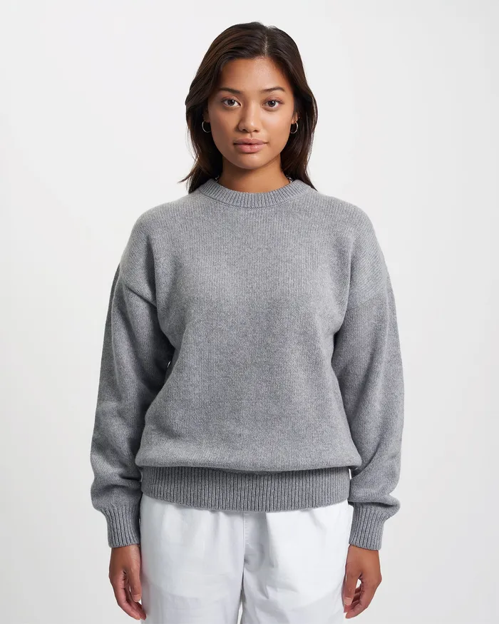 Colorfulstandard Oversized Merino Wool Crew 8211 Heather Grey Women Knit Sweaters