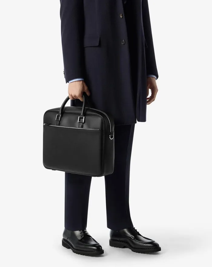 Corneliani Bags And Small Leather Goods Black Textured Leather Overnight Bag For Men 8211 Men